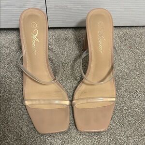 Nude Heeled Sandals with Clear Straps